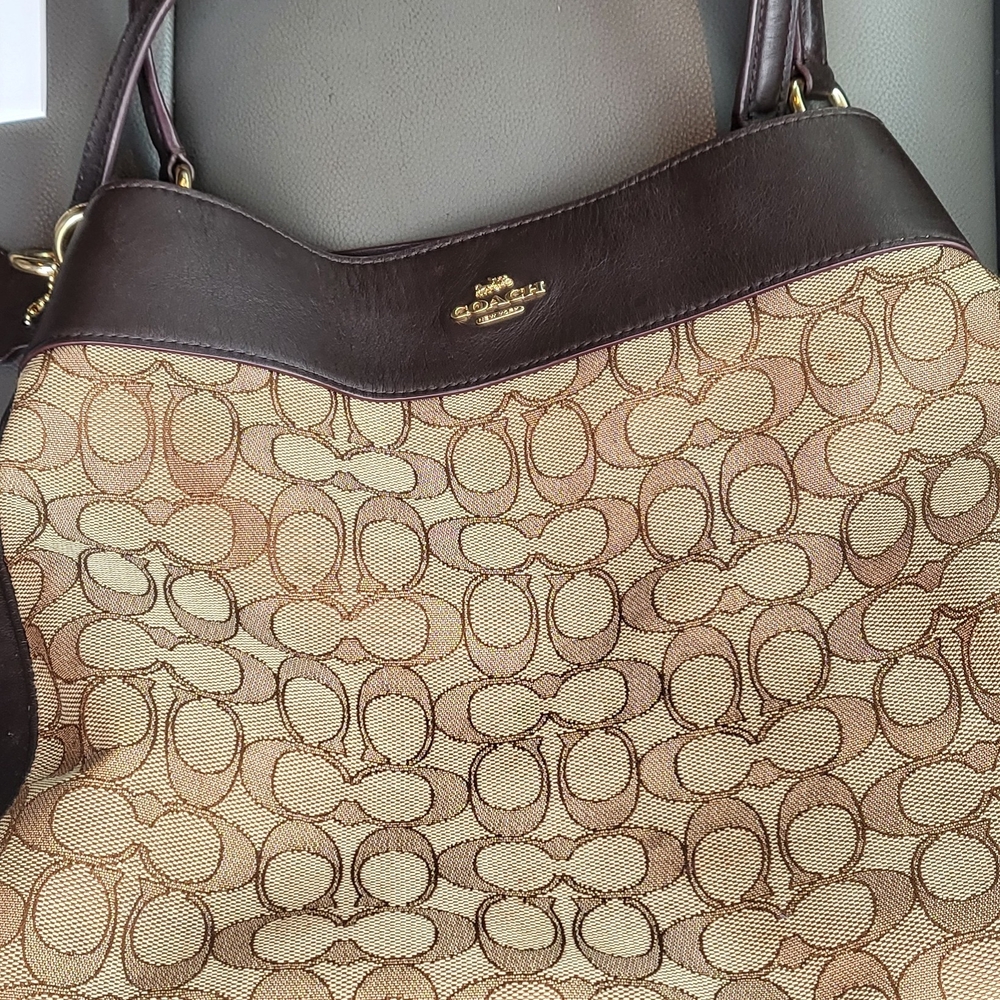 Coach Signature Brown and Tan Shoulder Bag